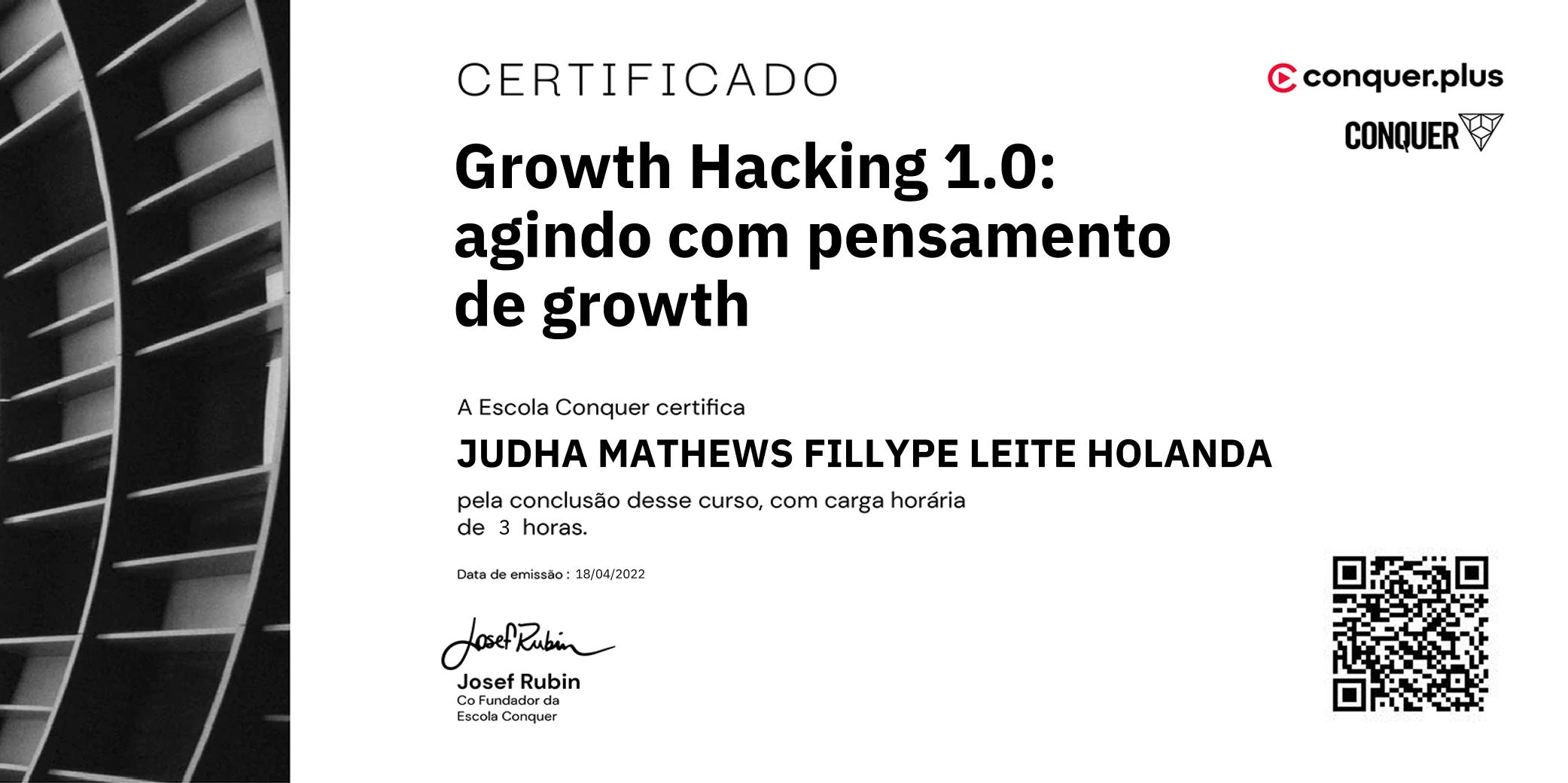 Certificado de Growth Hacking 1.0: agindo com pensamento de growth
